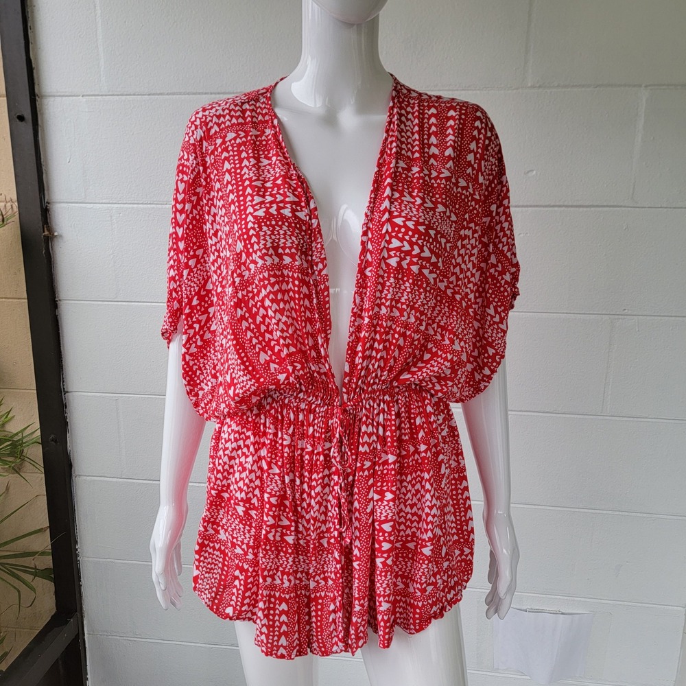 Victoria's Secret Kimono Robe Red Women's One Size Romantic Valentine's Hearts